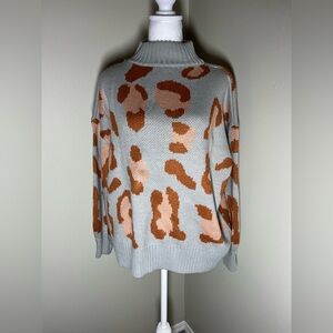 Pulcykp Casual Leopard Pattern Knitted Sweater